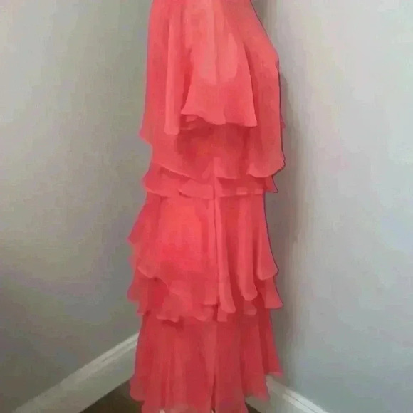 TAHARI Soft Coral Women’s Ruffled Fully Lined Dress (NWT) Size 6 - Picture 3 of 10